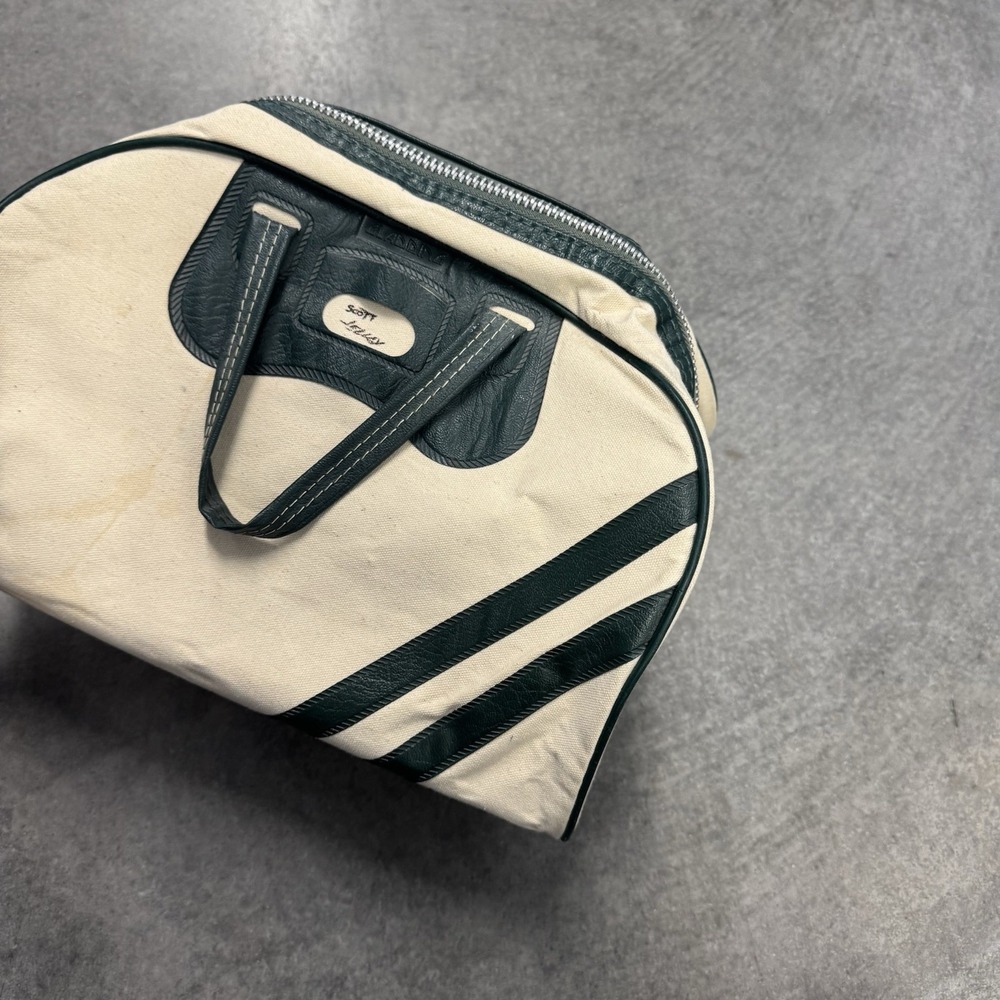 Vintage Bowling Bag Canvas Green Vinyl Trim Personalized Scott Kelley 12'